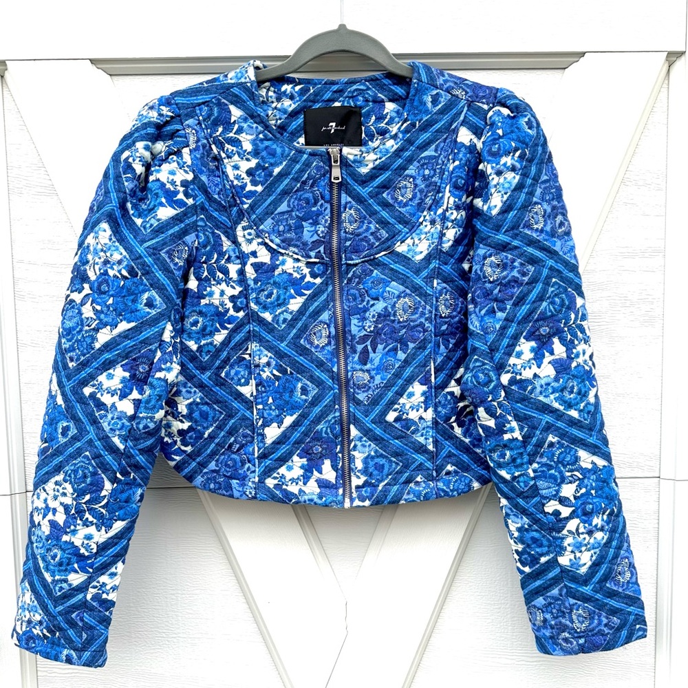 ❤️🌟HOST PICK🌟 7 For All Mankind Blue Delft Quilted Crop Jacket